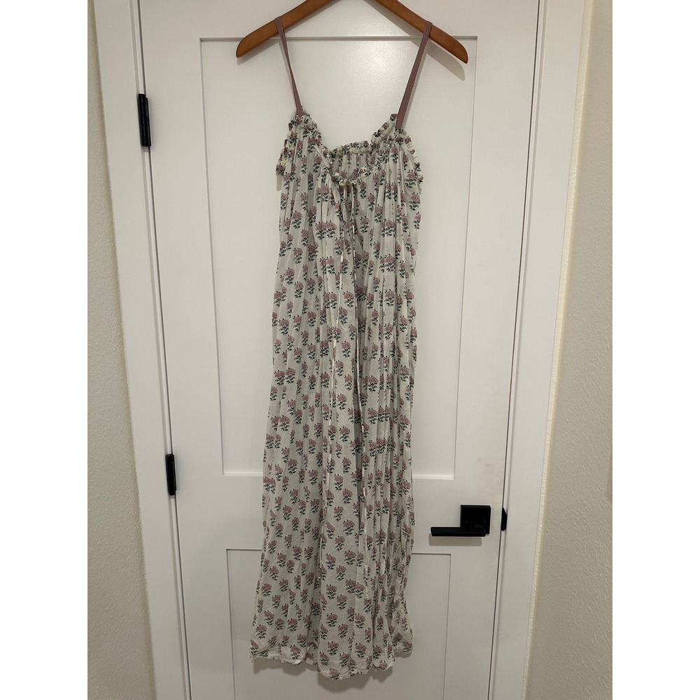 Zara Women Floral Print 100% Cotton Dress Pink Cream Strappy Summer Flowy XS